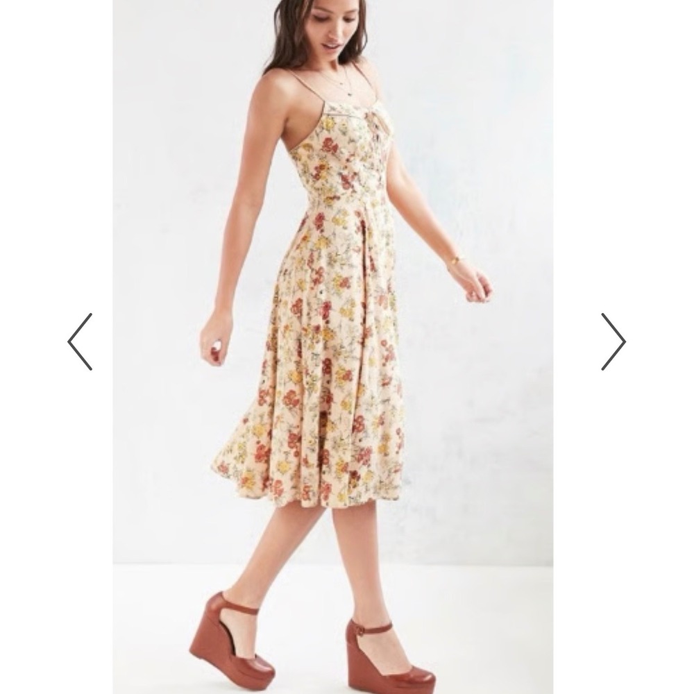 Cooperative Dress Womens 6 Beige Floral Midi Spaghetti Strap Cottagecore Boho